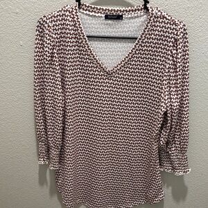 Women's Brown and Cream V-Neck Top